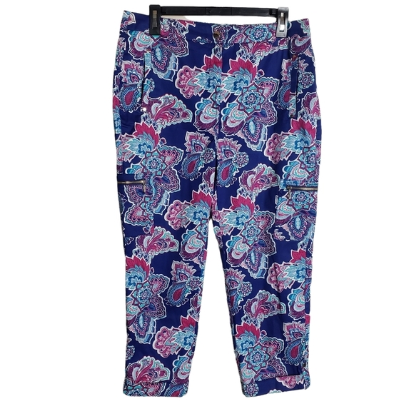 Chicos Luxe Floral Paisley Print Utility Cropped Pants Sz 1 US 8 Medium Stretchy - Picture 3 of 16
